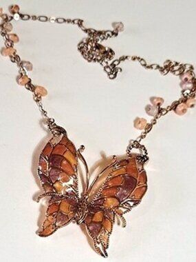 Gold Toffee Cloisonné Butterfly Necklace
